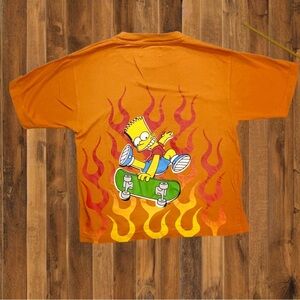 🔥 2003 The Simpsons Bart Skateboard Tee – Orange Flames Graphic – Size S